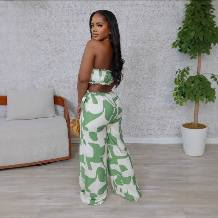 Women Elegant Strapless Printed Wide-leg Jumpsuit 9