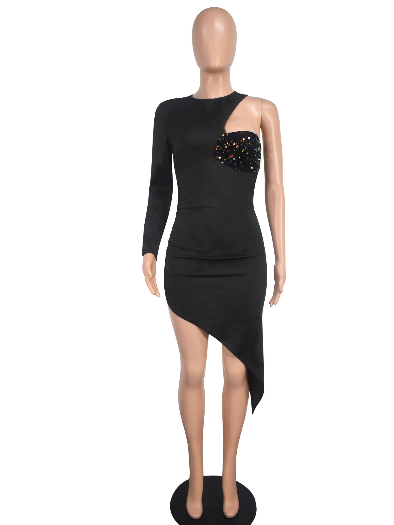 Women's Sexy Slim One-Shoulder Single Sleeve Irregular Dress 9