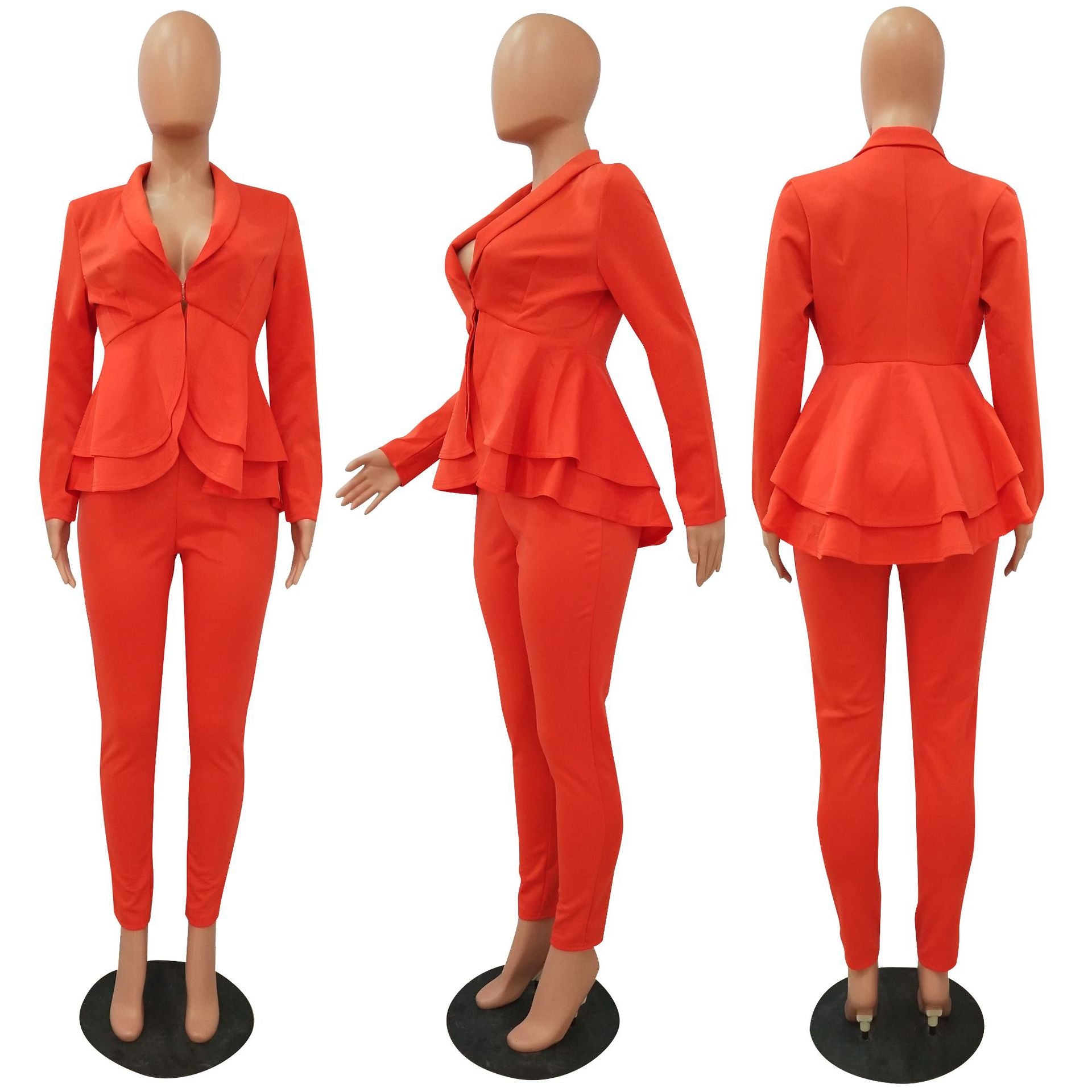 Fashion Ruffle Career Suit Casual Two Piece Set 21