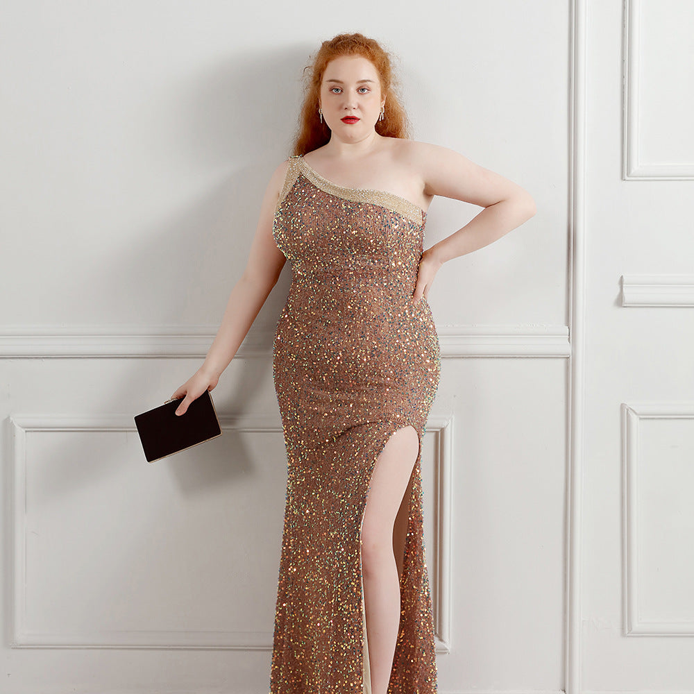 One-Shoulder Long Sequin Plus Size Beauty Formal Party Evening Dress 4
