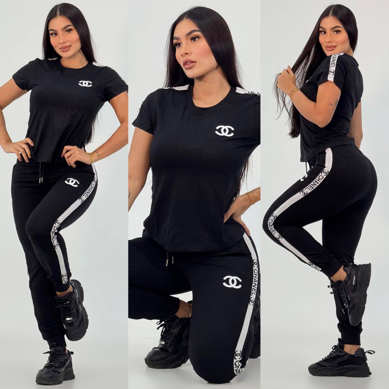 Spring Embroidery Fashion Print Casual Sports Short Sleeve Two-Piece Pants Set 3