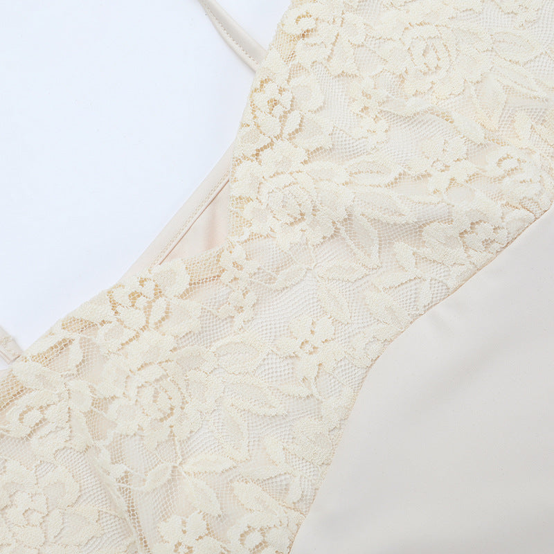 Sexy Lace Long-Sleeve Long Dress Chic Low Back Bodycon Dress 14