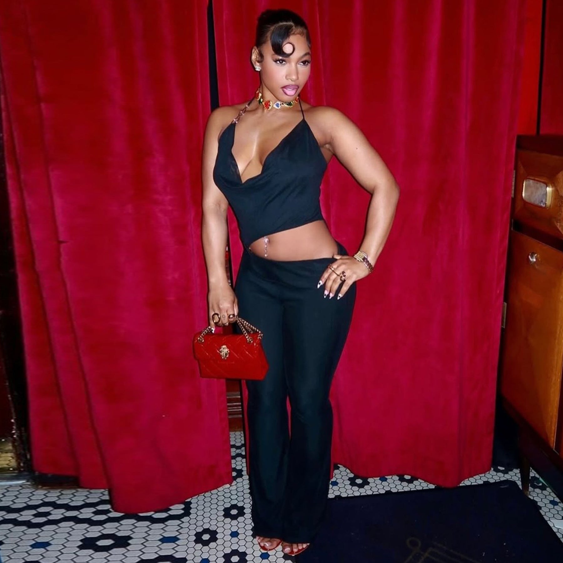 Women’s Circle-Embellished Halter Neck Open-Waist Jumpsuit 9