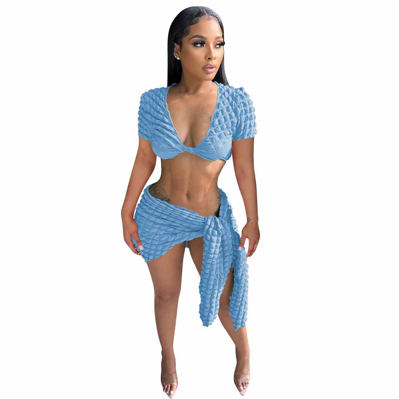 Women Sexy Crop Top and Skirt Two-Piece Set 7