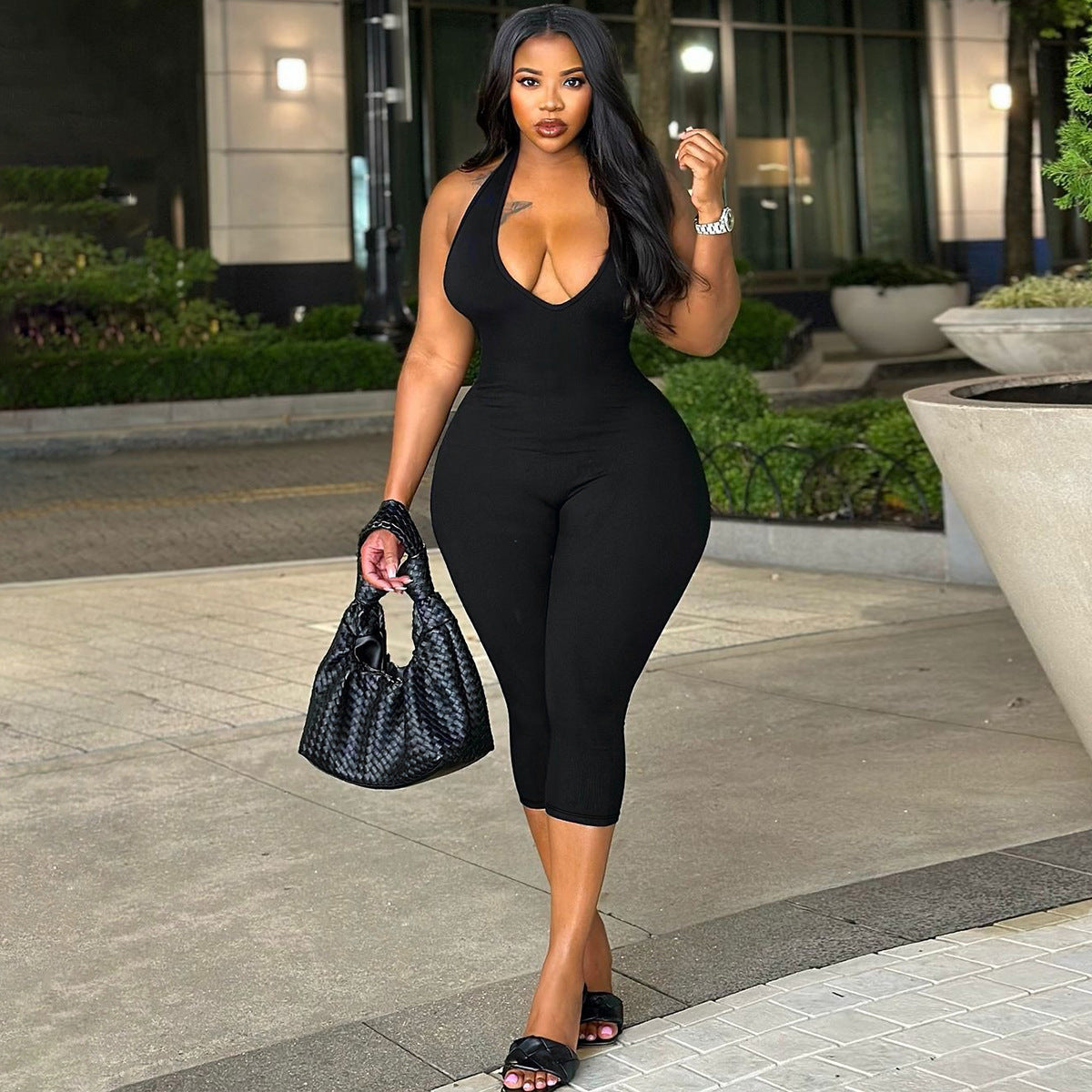 Spring Summer Women’s Fashion Plus-Size Sexy Halter Neck Low Back Jumpsuit