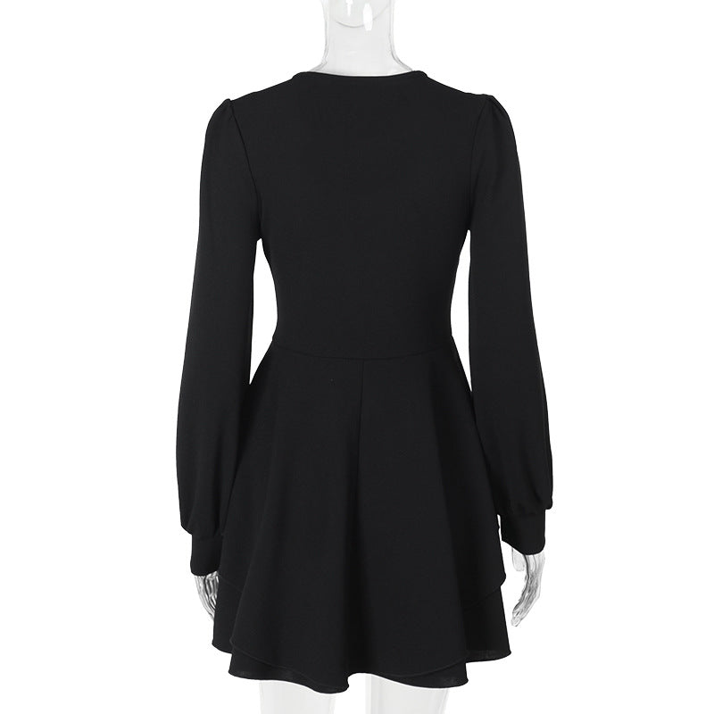 Women Fall V-Neck Gathered Bodycon Dress 9