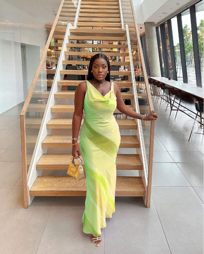 Women's Elegant Chic Print Long V-Neck Evening Dress 3