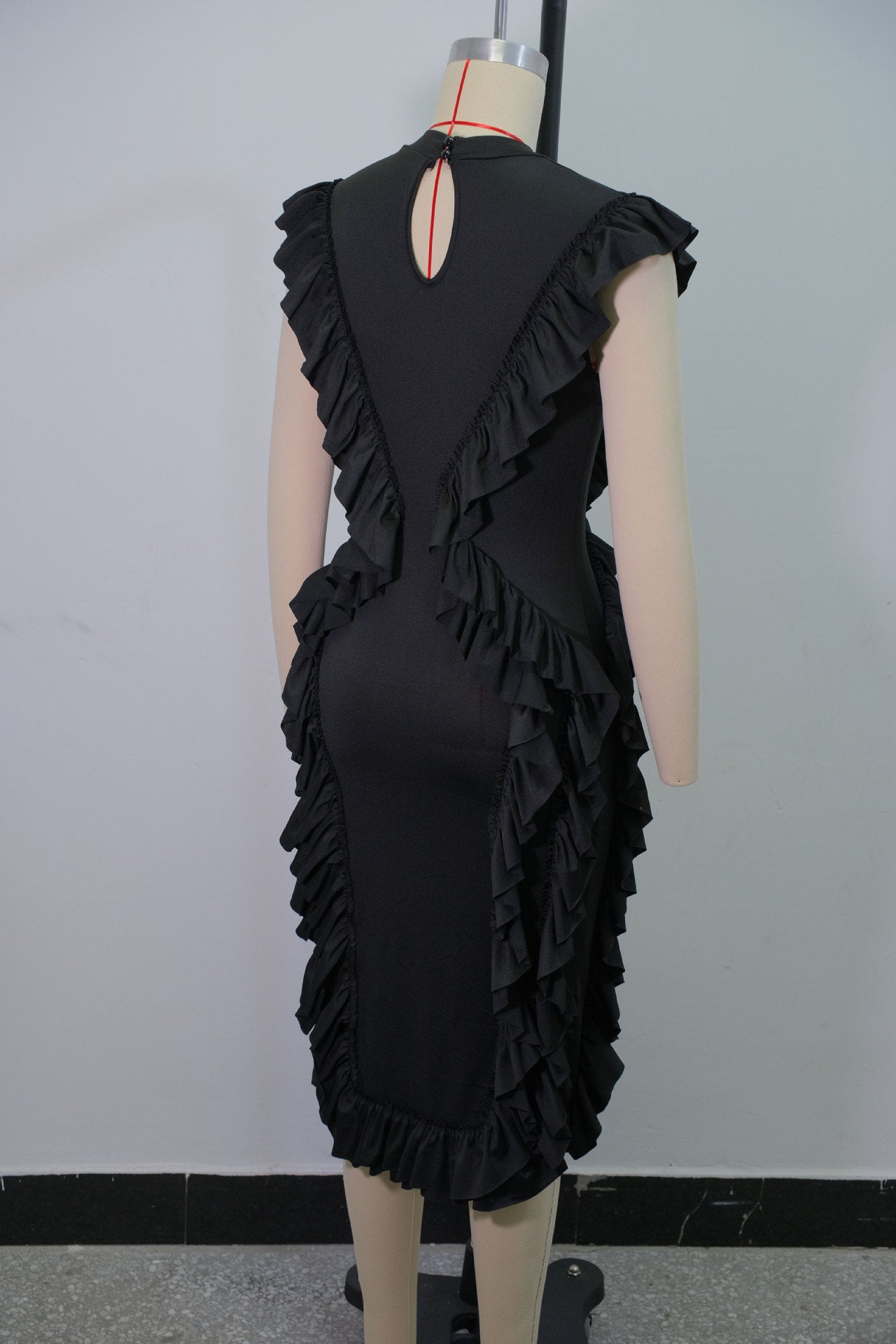 Women summer ruffle solid bodycon dress 8