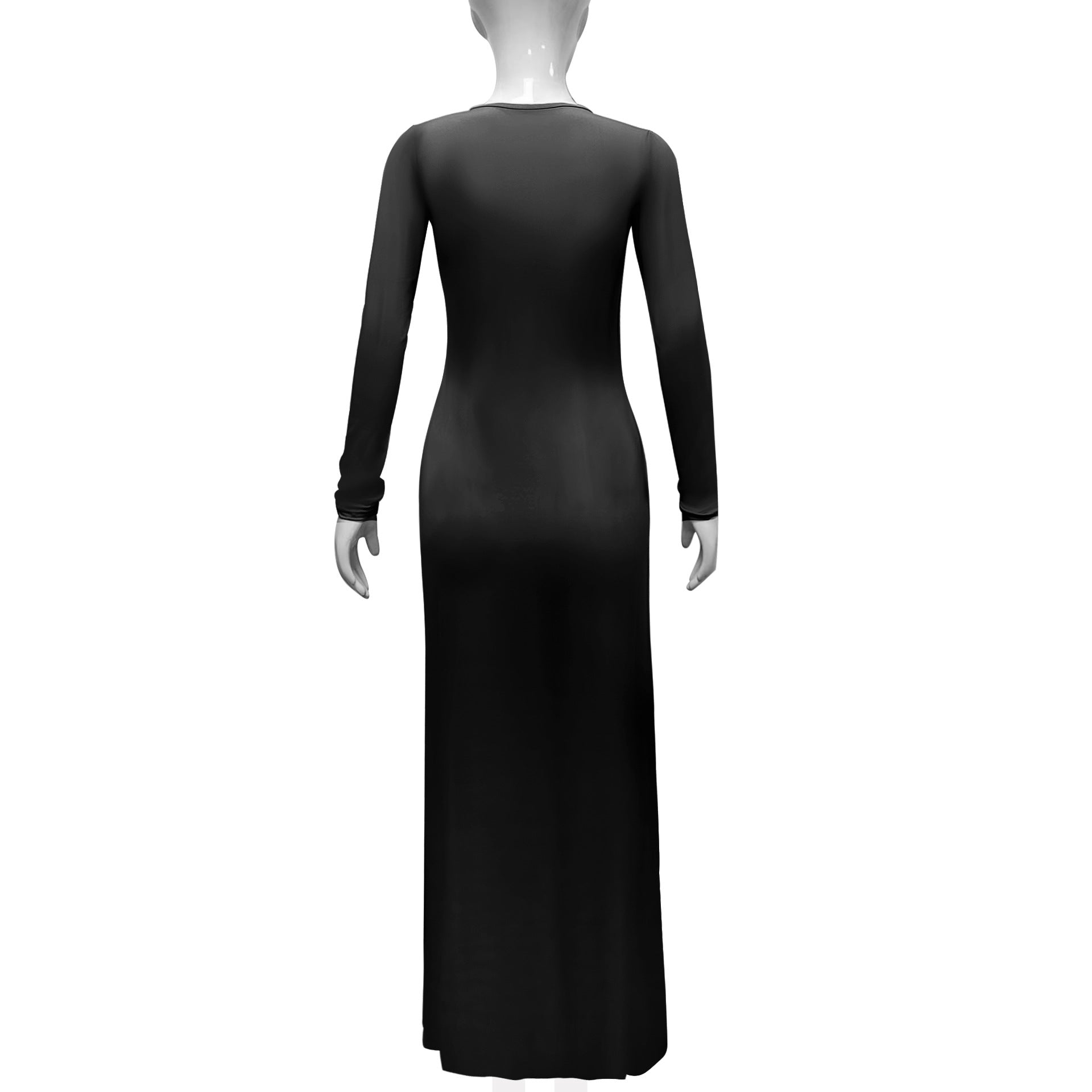 Women's Long-Sleeved Sexy Deep V-Neck Pleated Slim Long Dress 12