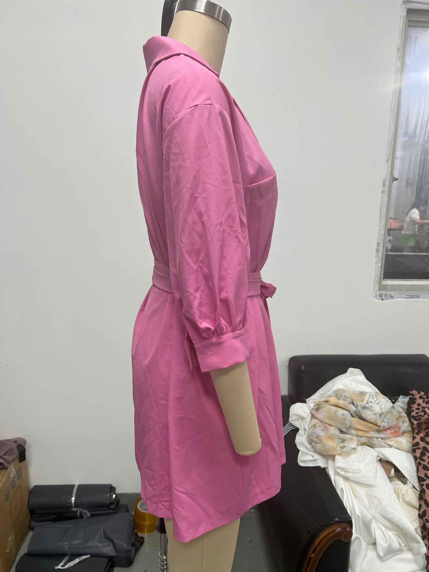 Autumn Women's Button Belt Pocket Shirt Dress 15