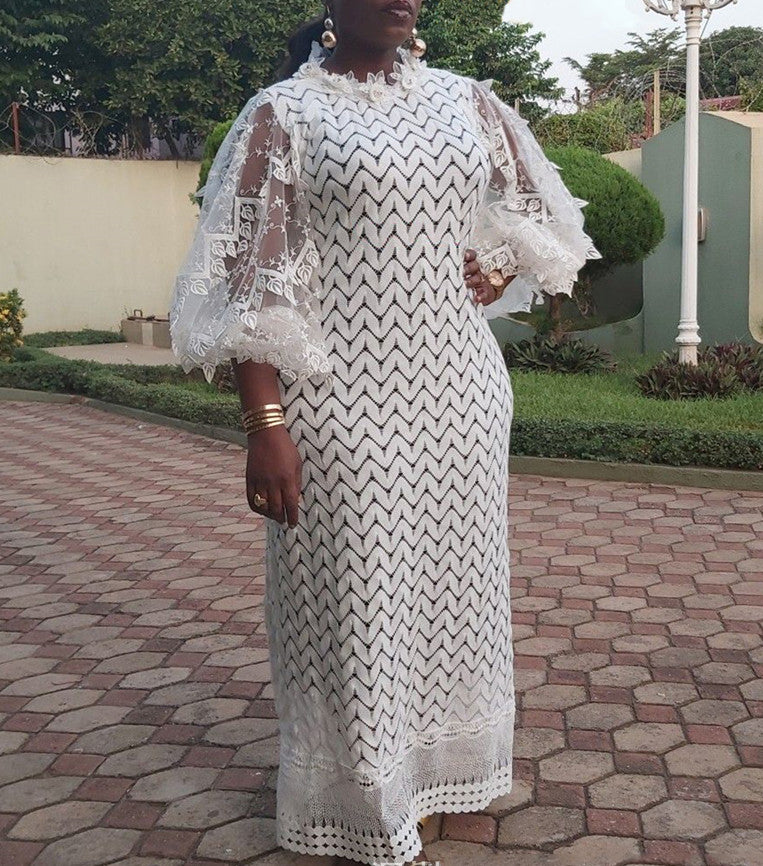 Spring Summer Lace Patchwork Plus Size Women's Long Dress 3