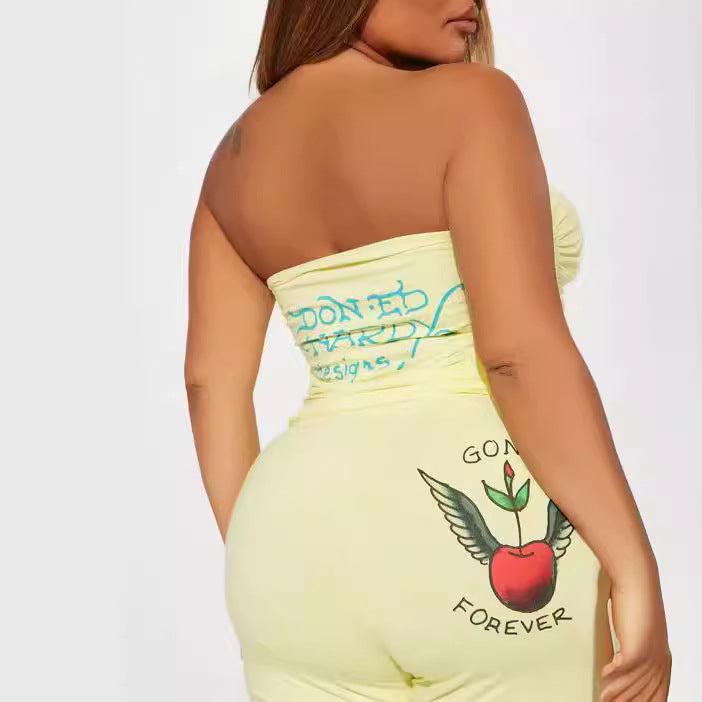 Women's Print Strapless Vest Pants Two Piece Set 6