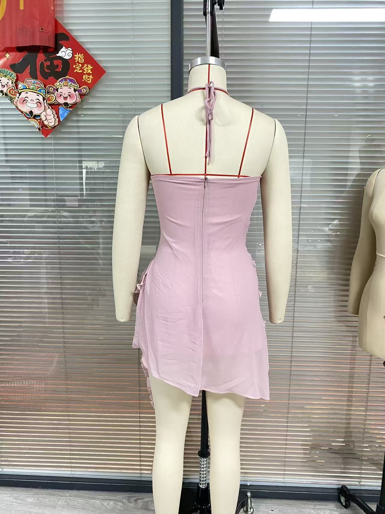 Women Summer Irregular Halter Neck Holiday Dress 5