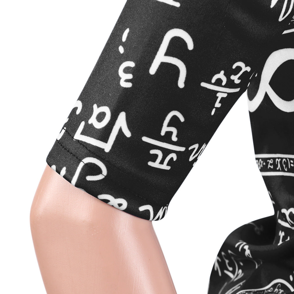 Women's Print Tight Fitting Long Sleeve Two-Piece Midi Shorts Set 14