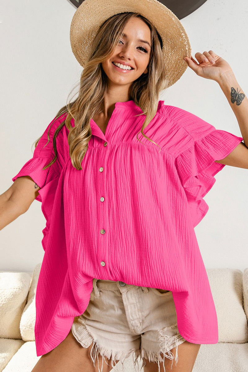 Summer Women's Fashion Stand Collar Ruffle Sleeve Casual Top 5
