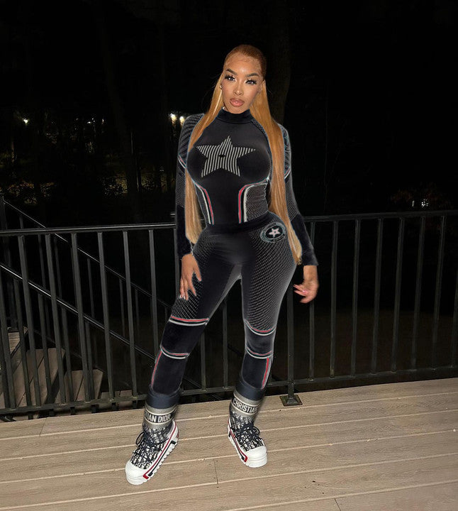 Women striped design long-sleeved Top and Pant two-piece set 5