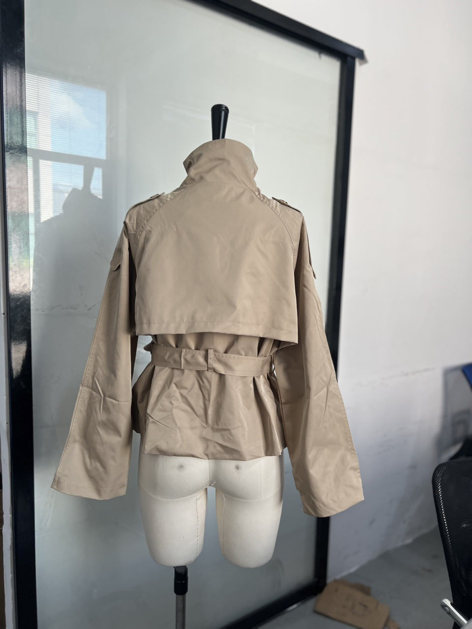 Women Fall Stand Collar Lace-Up Crop Jacket 5