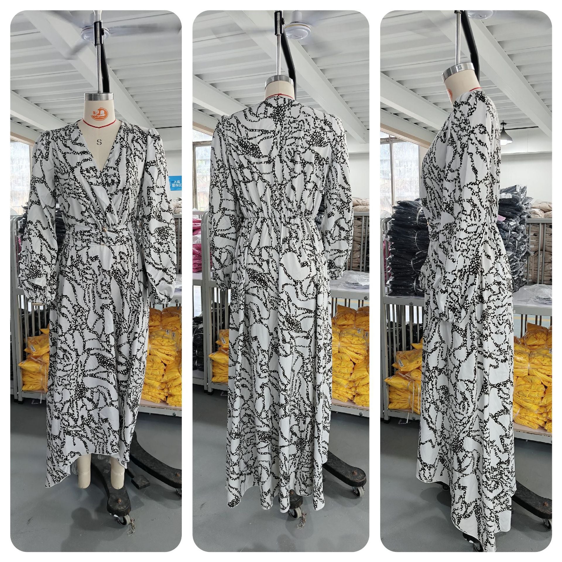 Women's Lantern Sleeves Printed V-Neck Chic Dress 7