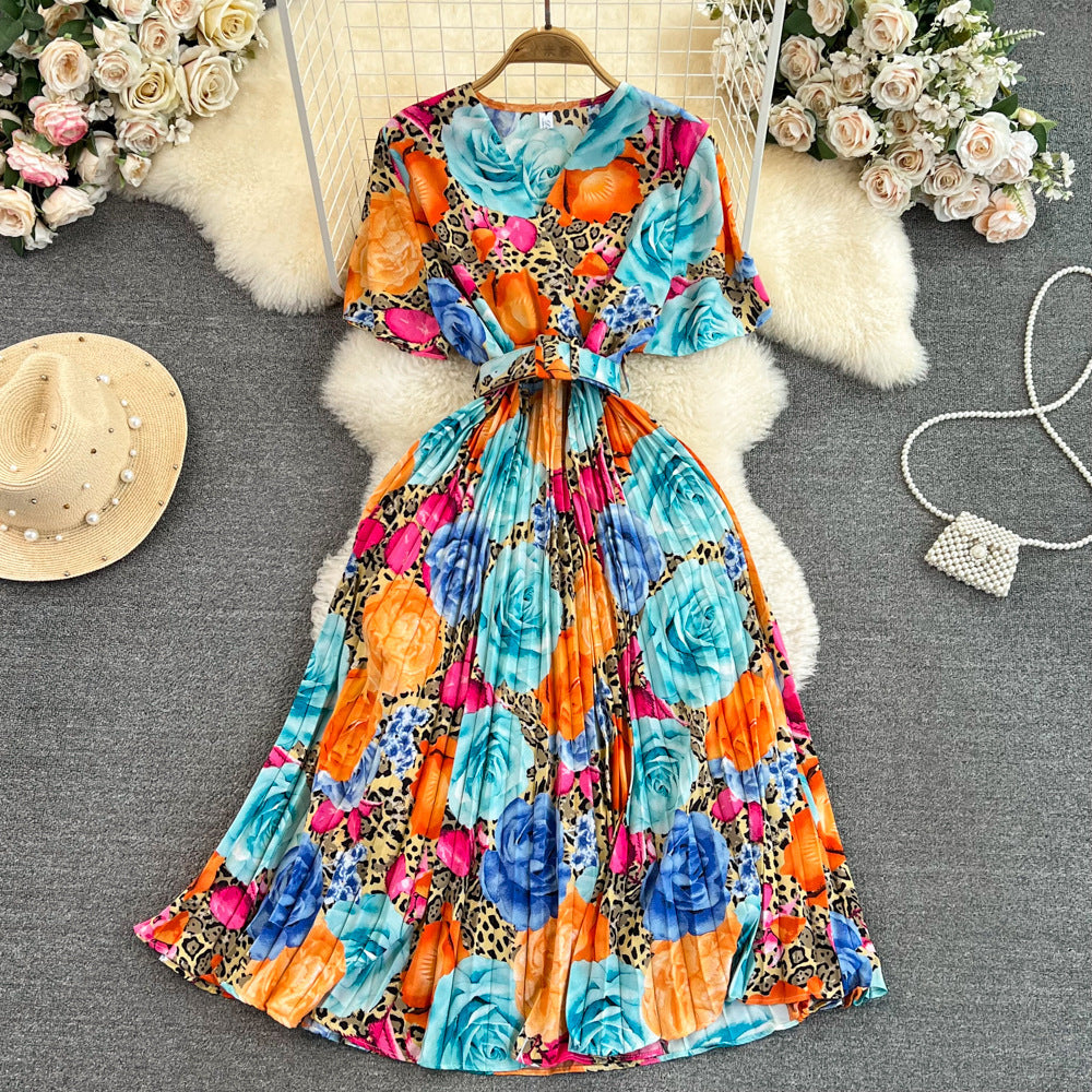 V-Neck Slim Waist Floral Maxi Dress 15