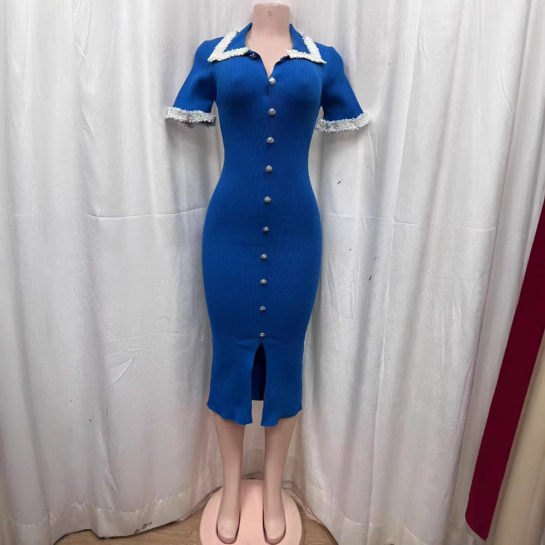 Women French single hook flower collar Peter Pan Collar knitting dress 5