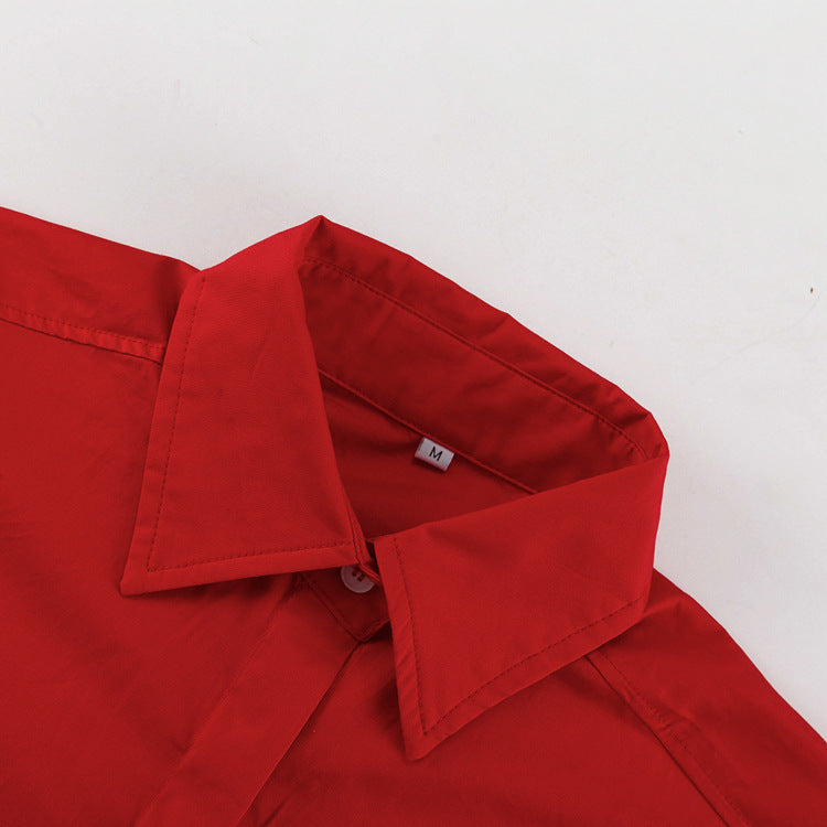 Women Turndown Collar Long Sleeve Tie Shirt Slit Knot Skirt Two-Piece Set 7