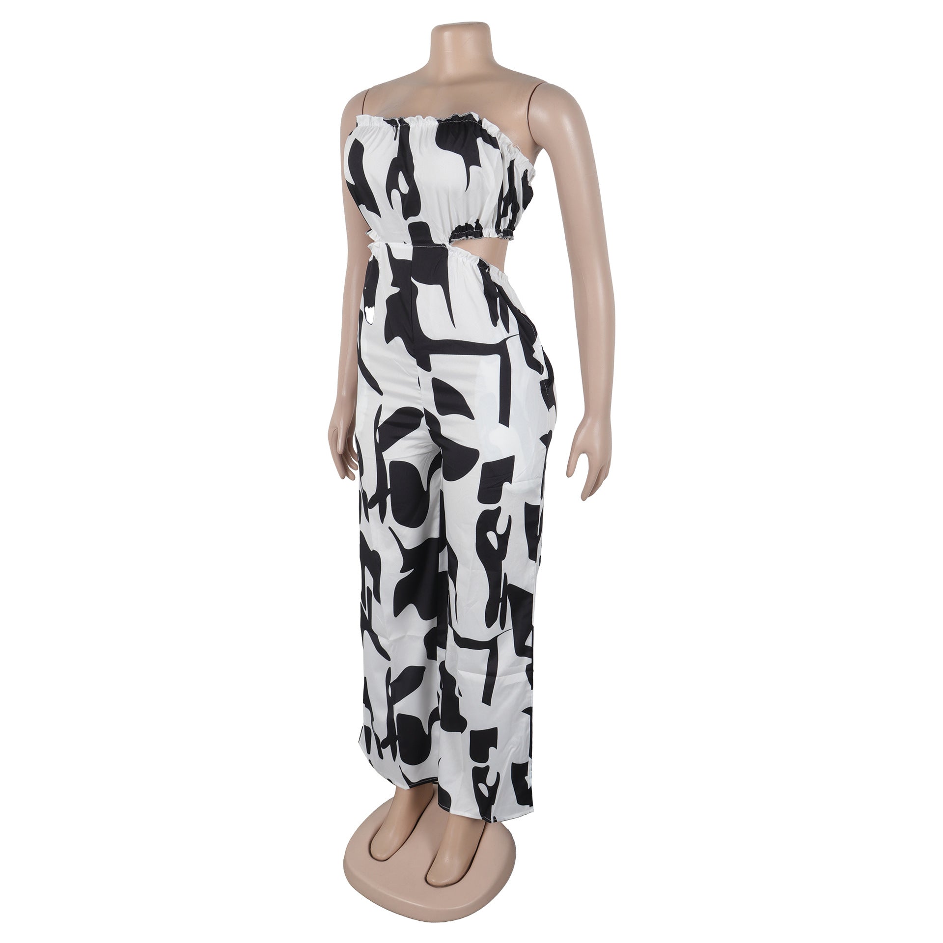 Women Elegant Strapless Printed Wide-leg Jumpsuit 28