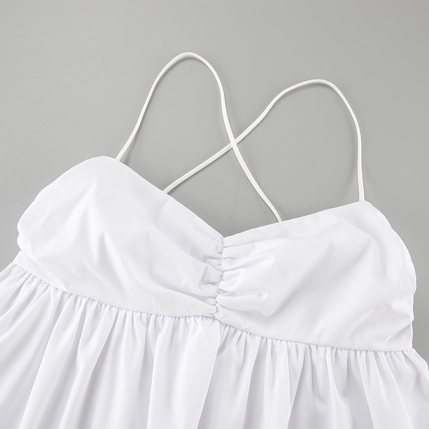 Women Spring and Summer Casual White Sexy Suspender V-Neck Dress 12