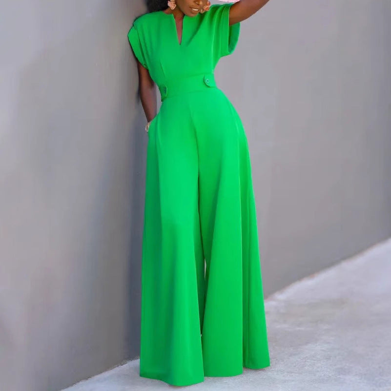 Women casual solid wide-leg jumpsuit 5