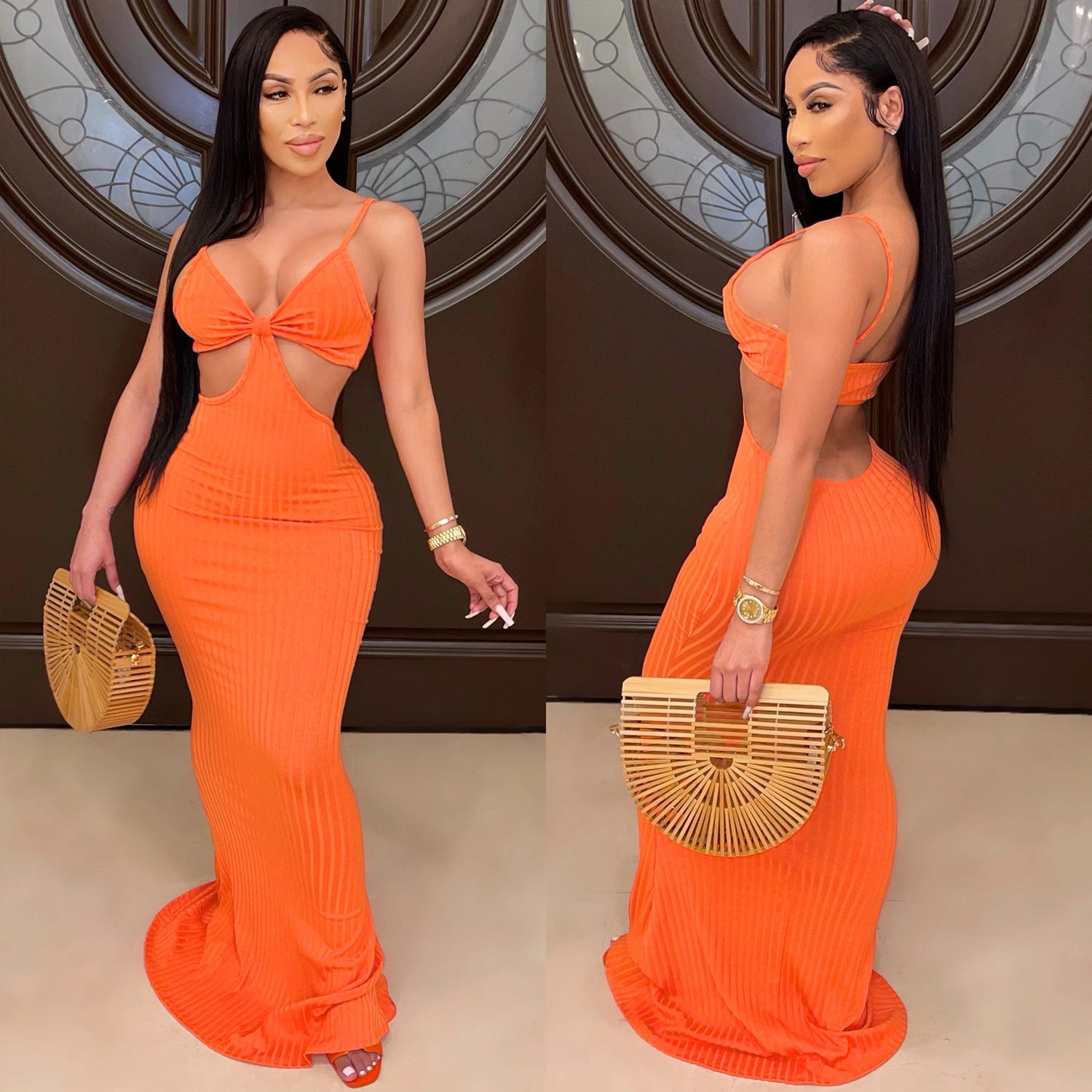 Sexy Knitted Strap Solid Color Dress for Women 16