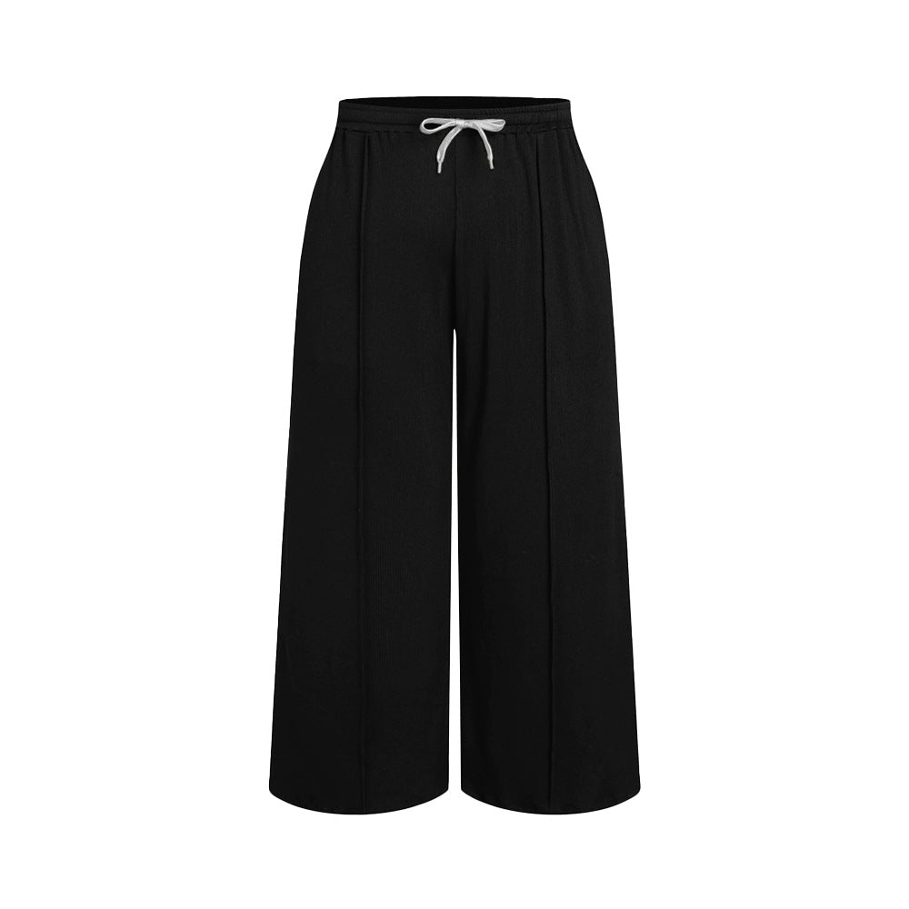 Plus Size Women's Autumn And Winter Elastic Waist Casual Versatile Drawstring High Waist Straight Pants 7