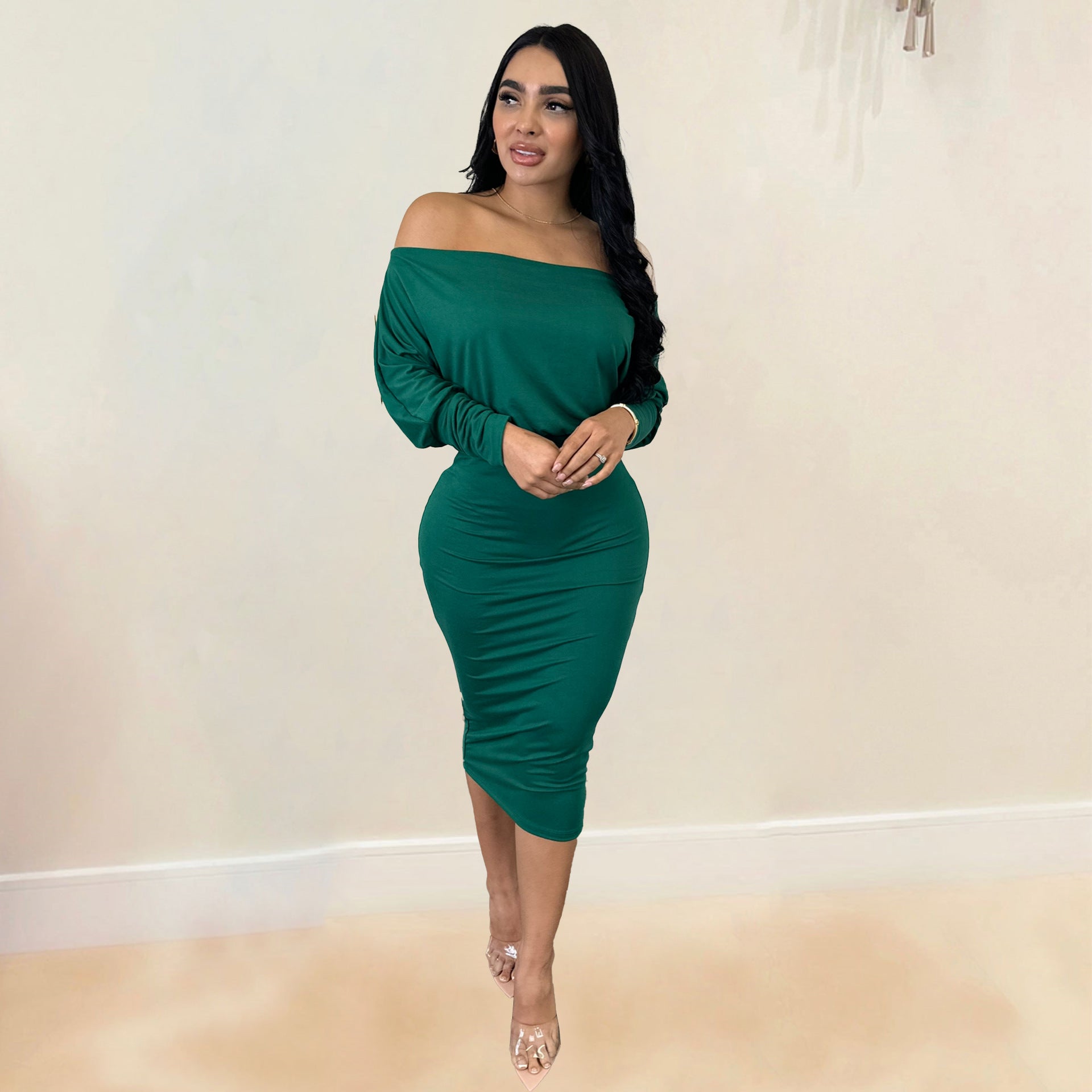 Solid Color Off Shoulder Two-Piece Skirt Set 5