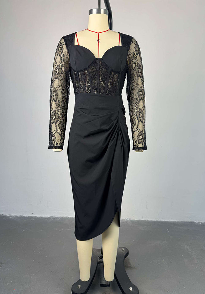 Women spring elegant square neck lace long sleeve maxi dress