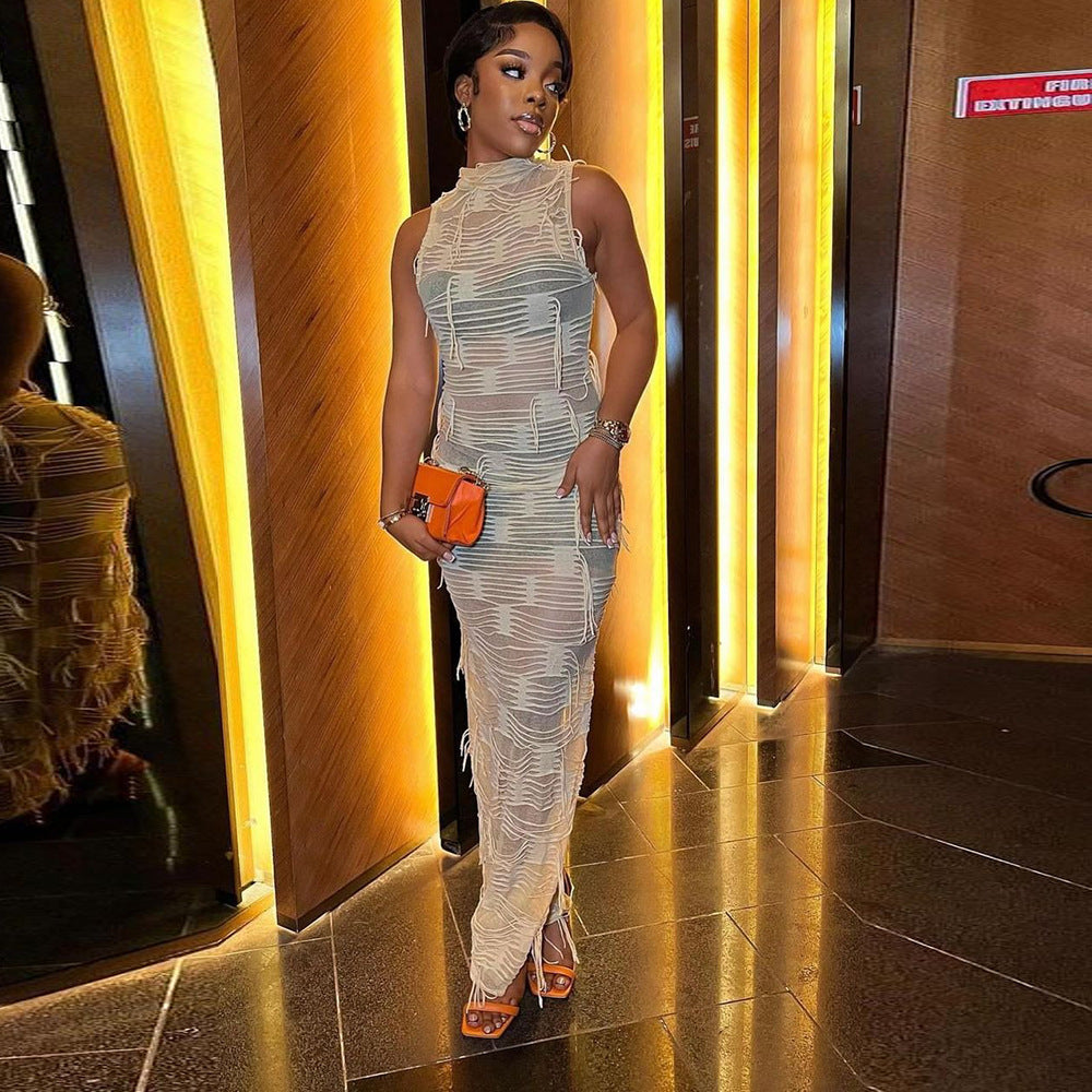 Women Tassel Style Stretch Sleeveless Maxi Dress 6