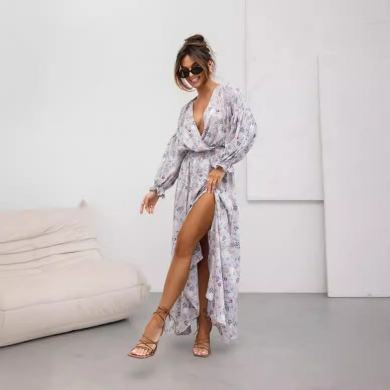 Autumn Fashionable Long Sleeve V-Neck Printed Dress 14