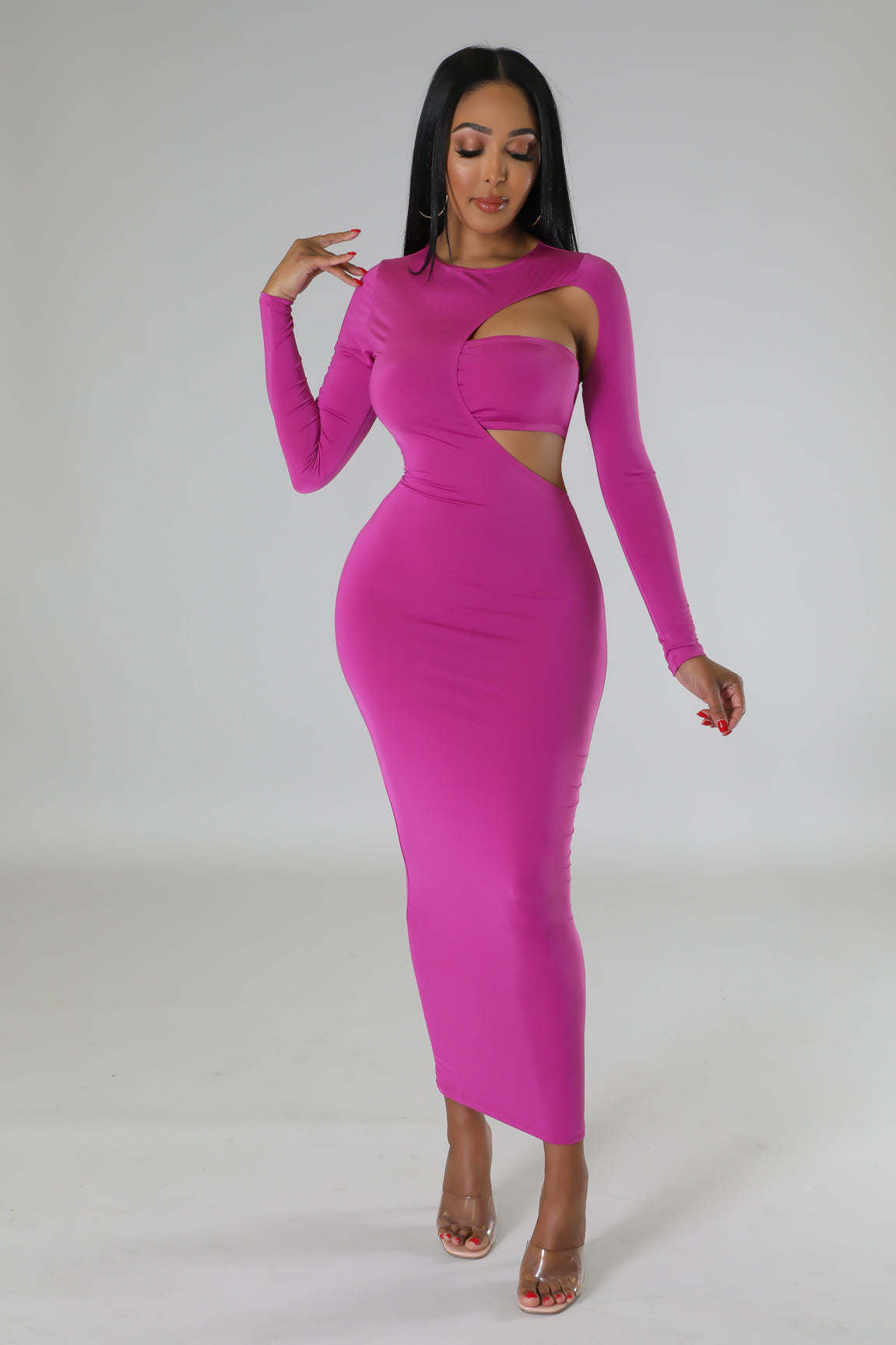 Solid Color Fashion Sexy Low Back Irregular Long-Sleeved Dress Strapless Top Two-Piece Set Women's Clothing