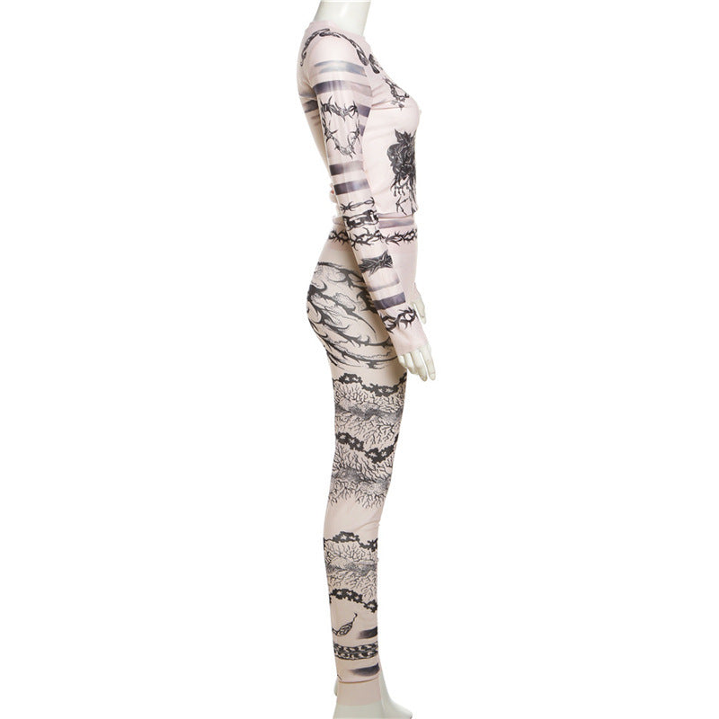 Autumn Women mesh embroidery See-Through Top and trousers two-piece set 11