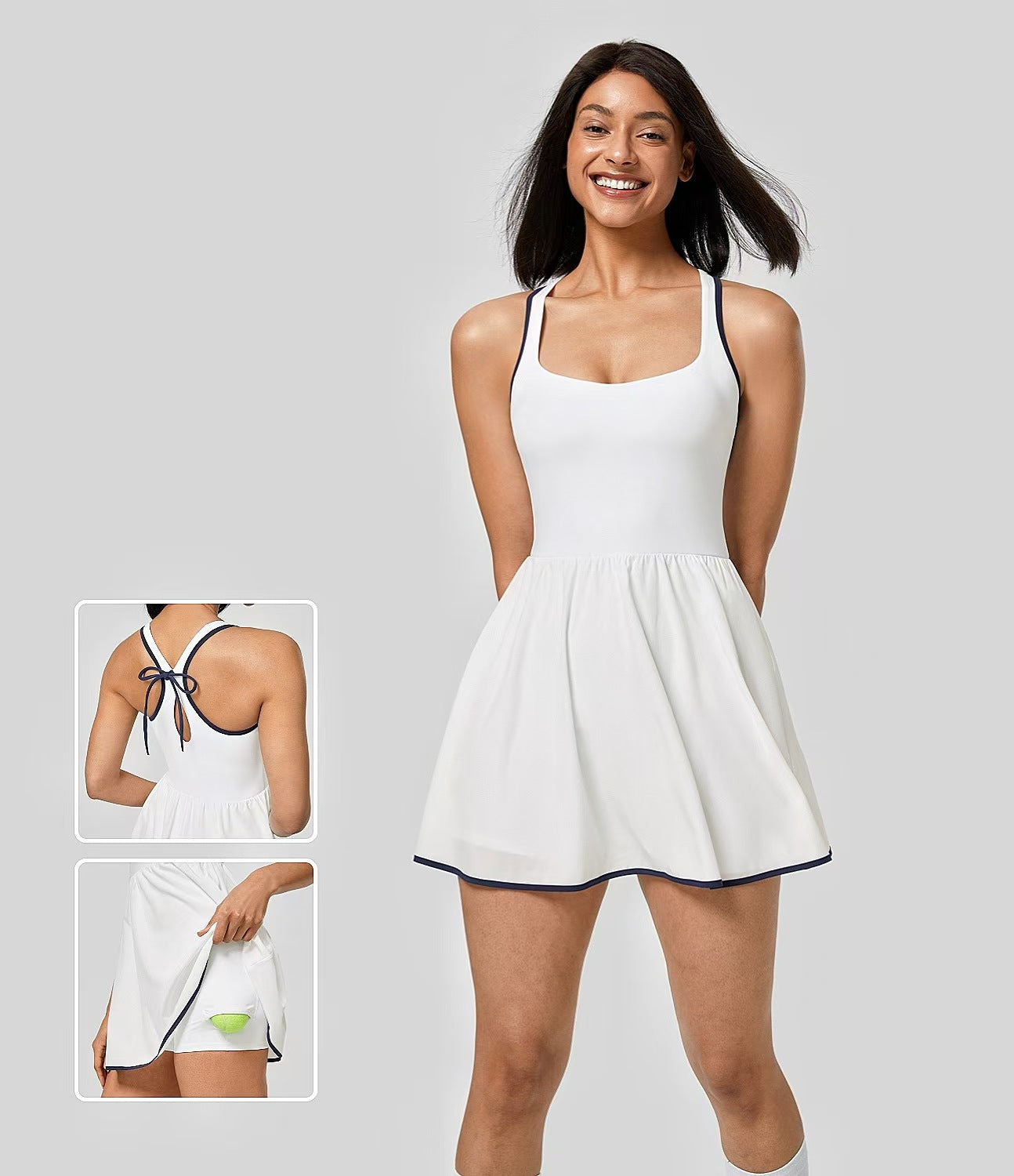 Women tennis sports skirt sleeveless bow dress 8