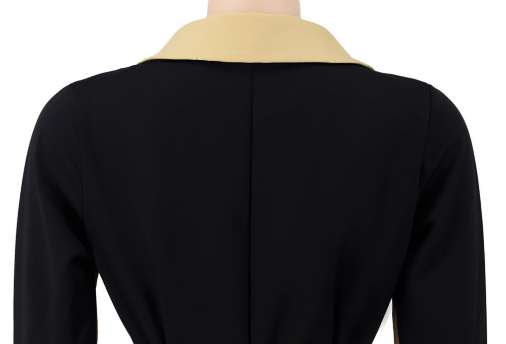 Women Solid Color Block Long Sleeve Casual Dress 37
