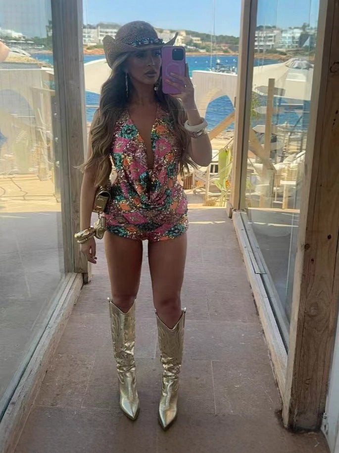 Trendy Fitted Sequin Shell Shorts Set 6