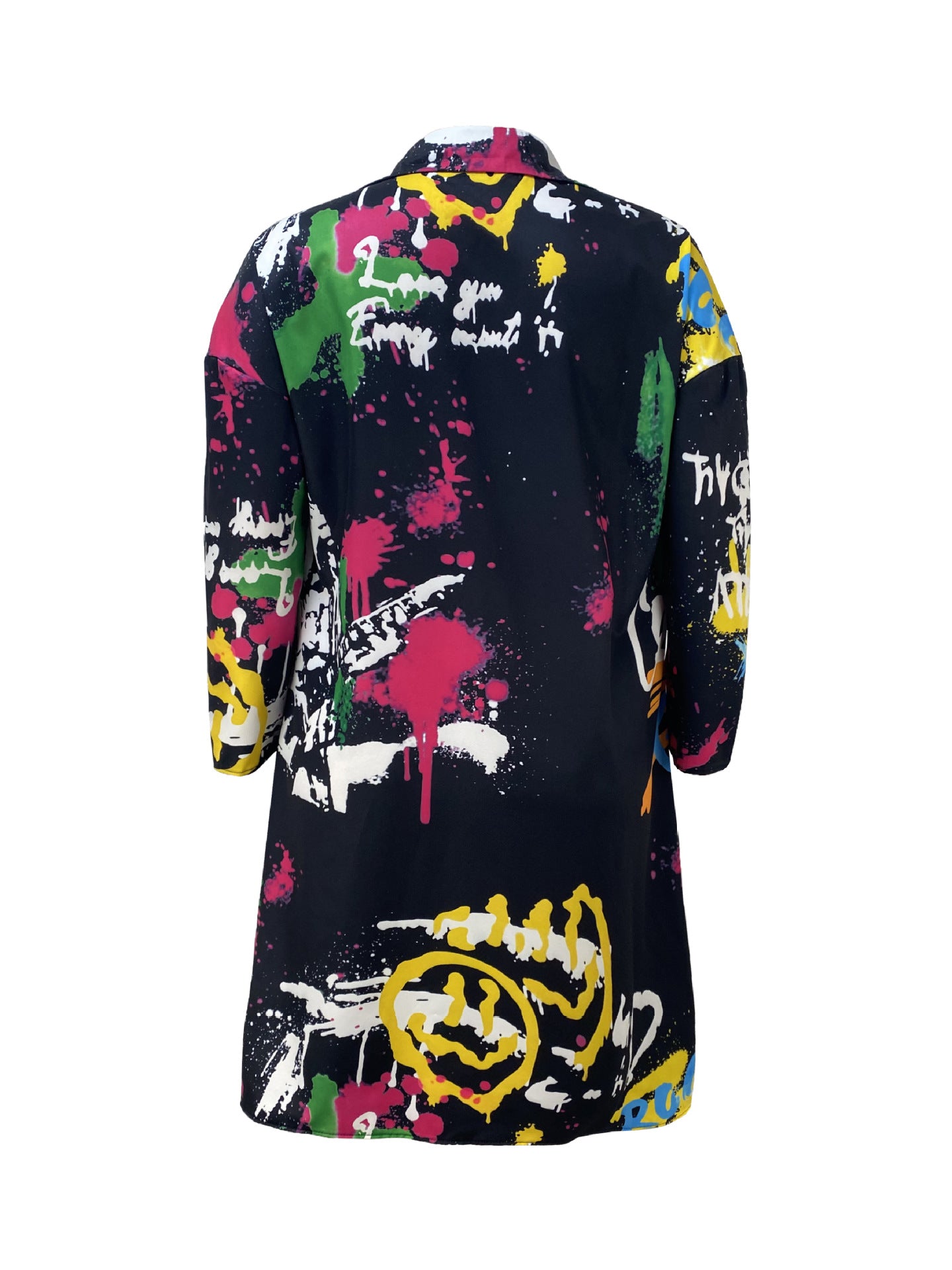 Fashion Print Loose Plus Size Women's Turndown Collar Long-Sleeved Shirt Dress 4