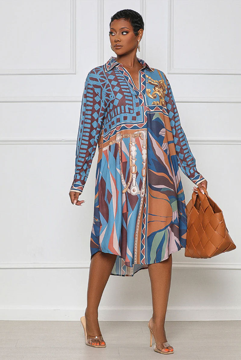 Women'S Autumn Print Loose Plus Size Long Sleeve Shirts Dress 5