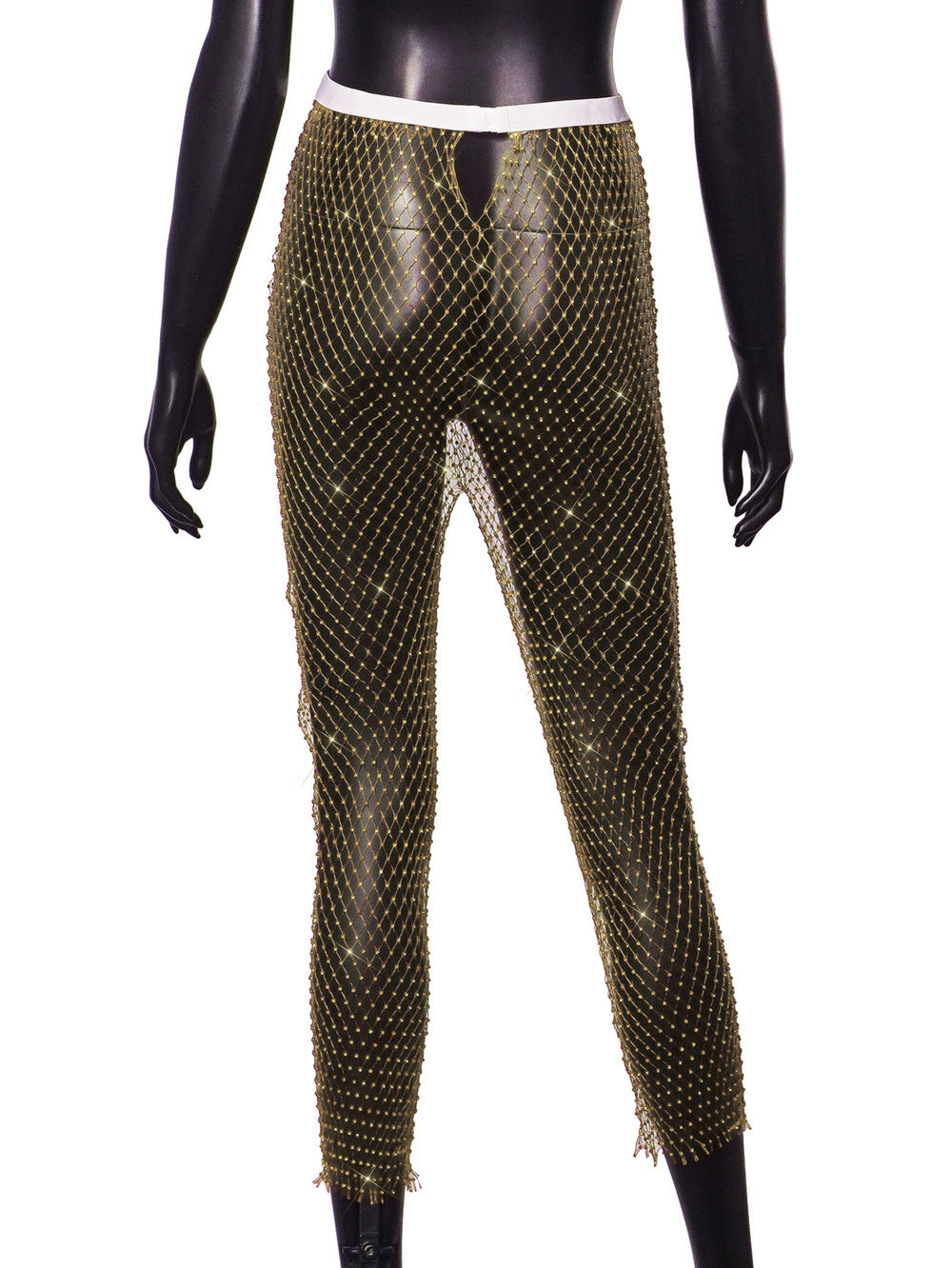 Women Sexy Rhinestone Fishnet Pants 48