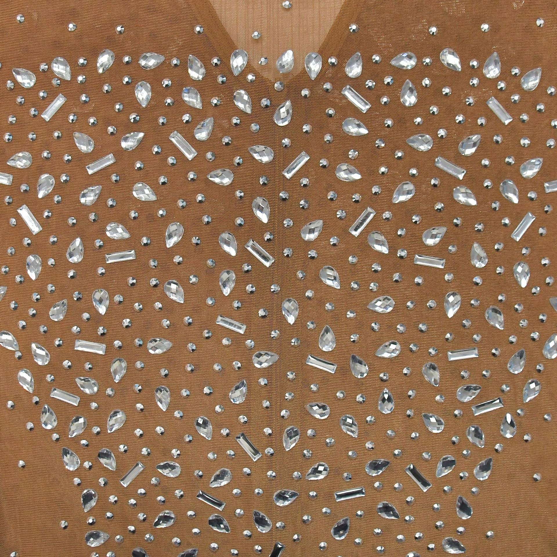 Women Solid mesh Beaded long sleeve dress 19