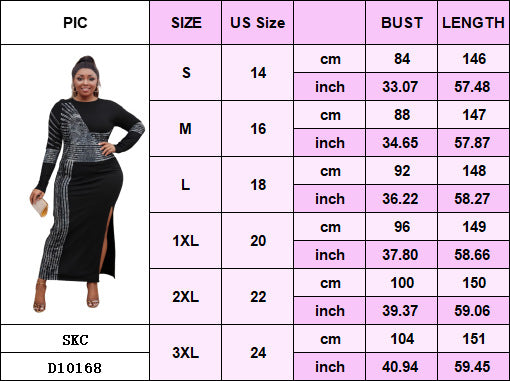 Sexy Long Sleeve Round Neck Beaded Split Dress Plus Size Women's Nightclubwear 10