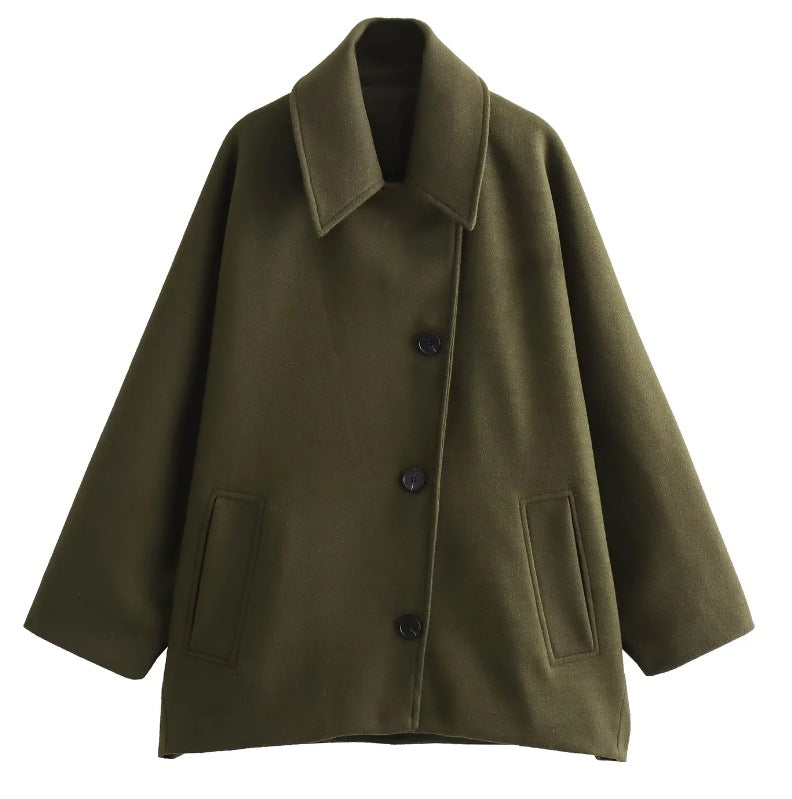 Women's Single-Breasted Turndown Collar Loose Coat 14