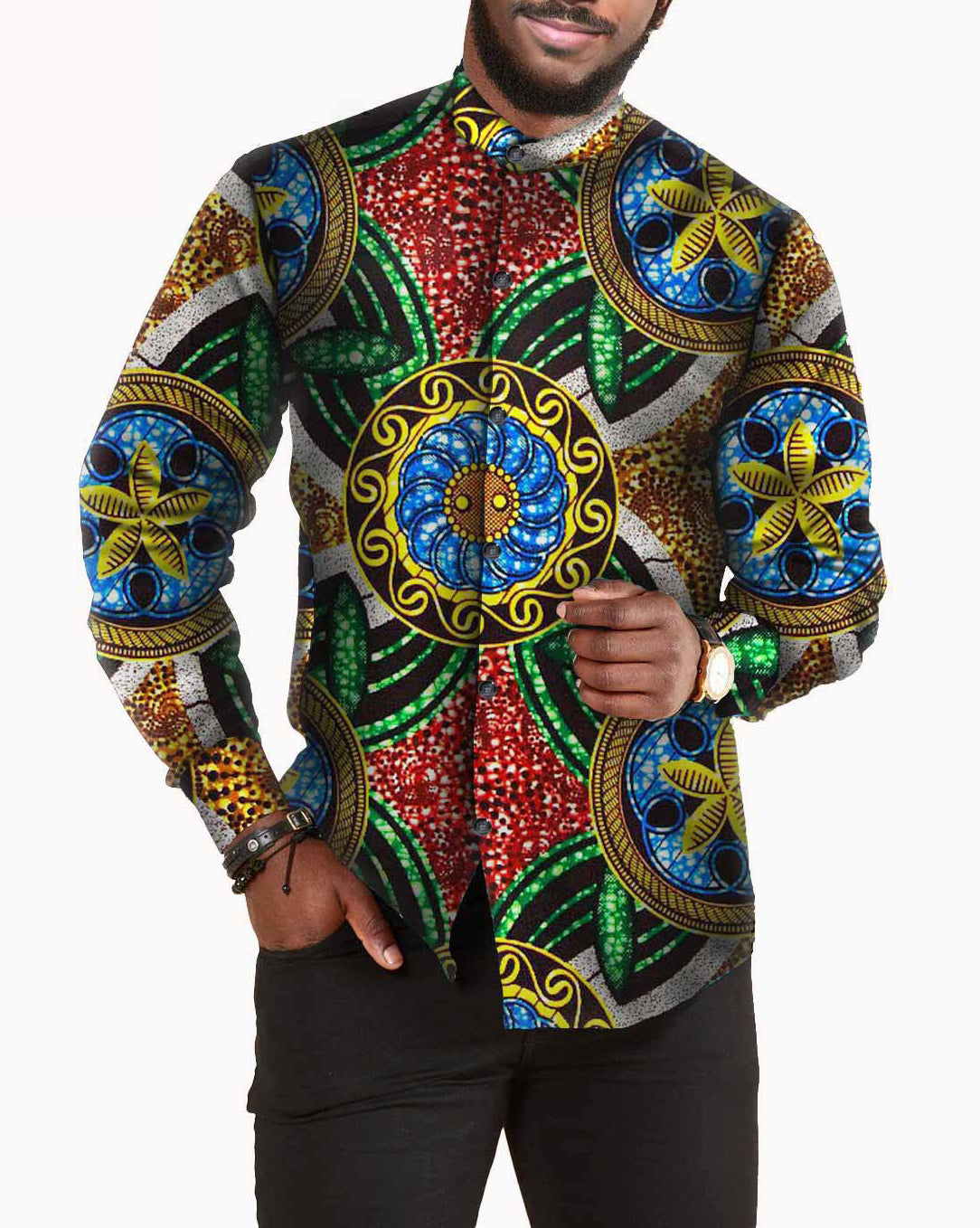 African print batik full cotton men's shirt 8