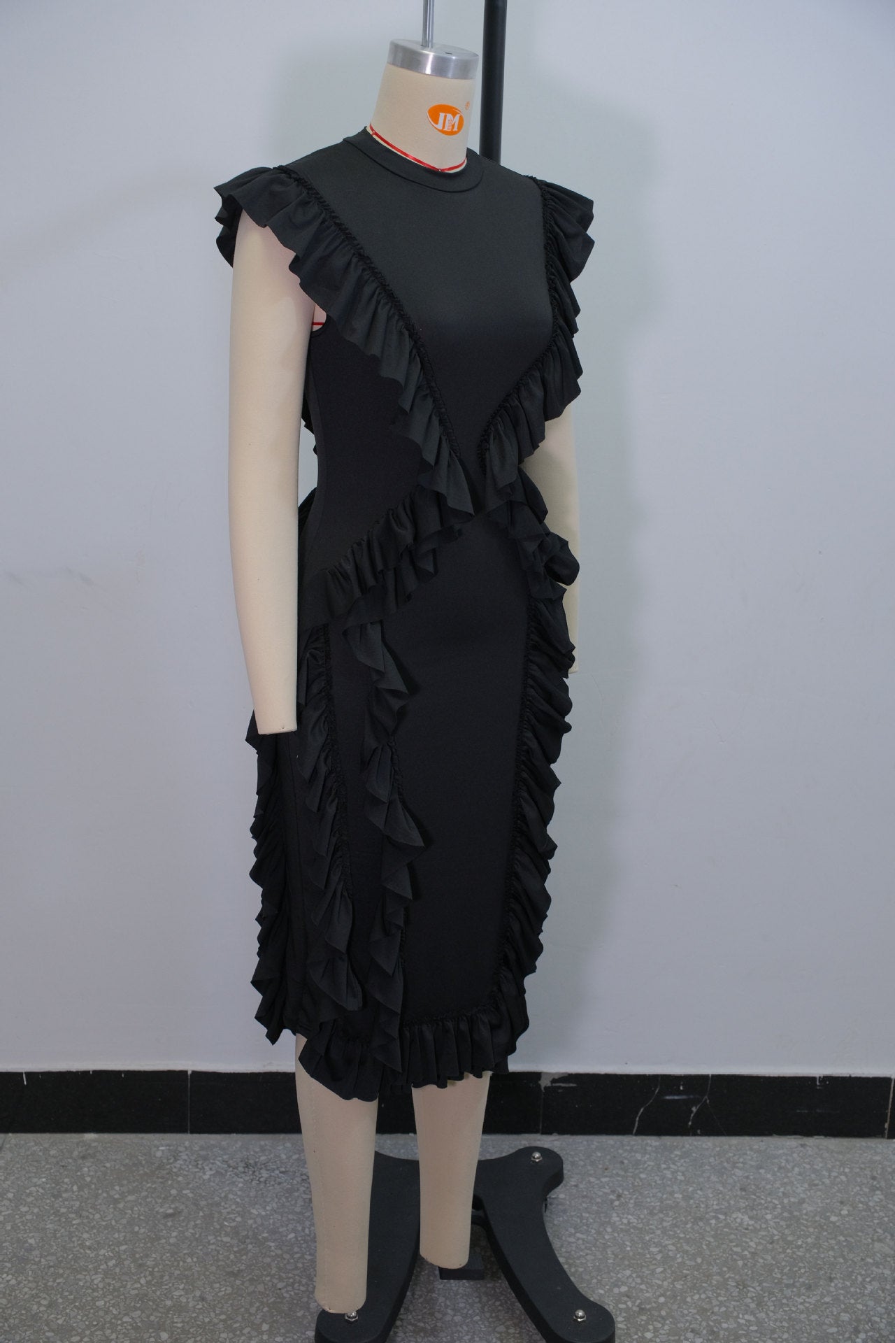 Women summer ruffle solid bodycon dress 10