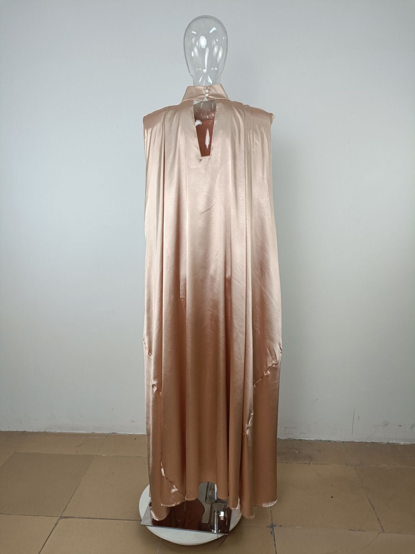 Dubai Muslim Women'S High Neck Loose Swing Robe Satin Dress Women'S Abaya 32