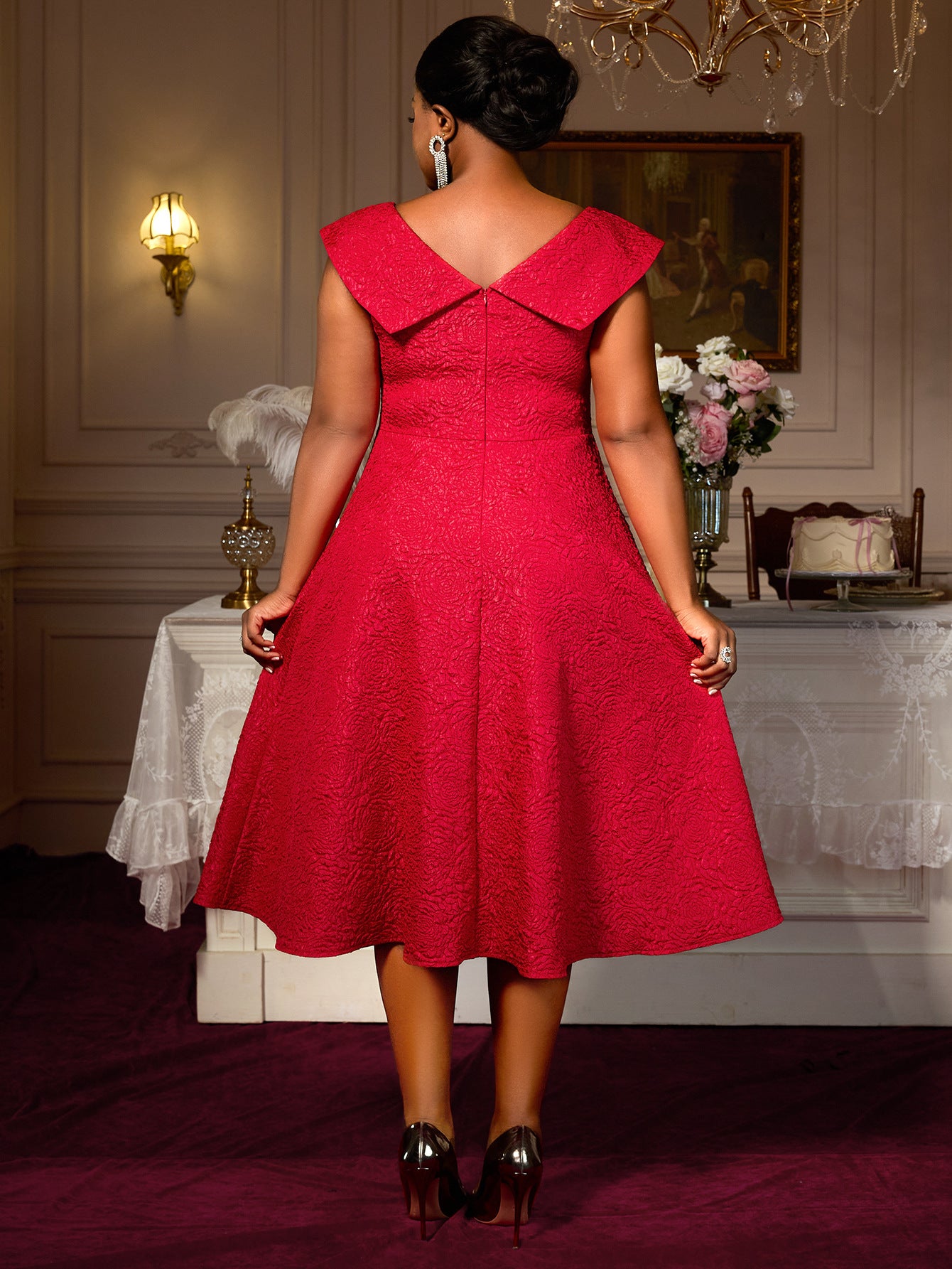 Plus Size jacquard a-line dress elegant ball gown 11