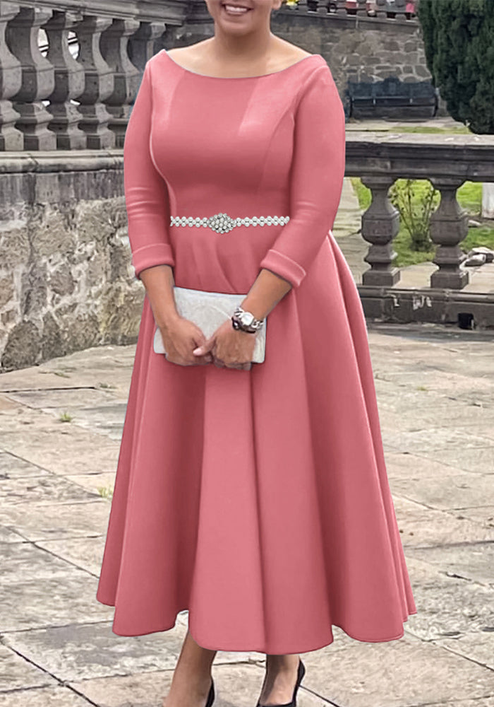 Autumn Winter Solid Color Elegant A-Line Chic Evening Dress